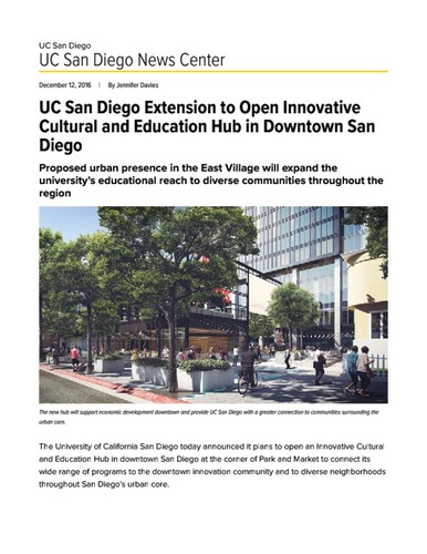 UC San Diego Extension to Open Innovative Cultural and Education Hub in Downtown San Diego