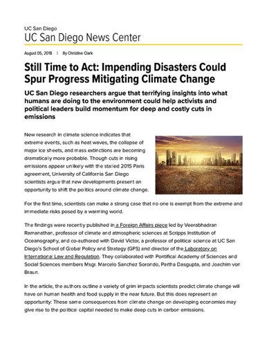 Still Time to Act: Impending Disasters Could Spur Progress Mitigating Climate Change