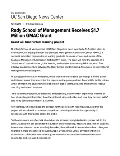 Rady School of Management Receives $1.7 Million GMAC Grant