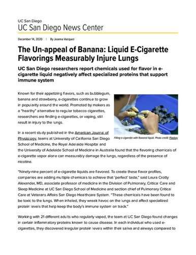 The Un-appeal of Banana: Liquid E-Cigarette Flavorings Measurably Injure Lungs