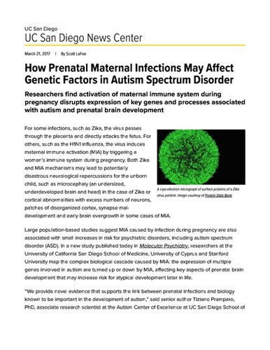 How Prenatal Maternal Infections May Affect Genetic Factors in Autism Spectrum Disorder