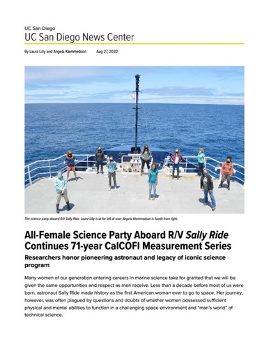 All-Female Science Party Aboard R/V Sally Ride Continues 71-year CalCOFI Measurement Series