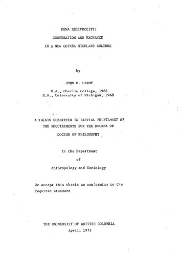 Kewa reciprocity : cooperation and exchange in a New Guinea Highland culture