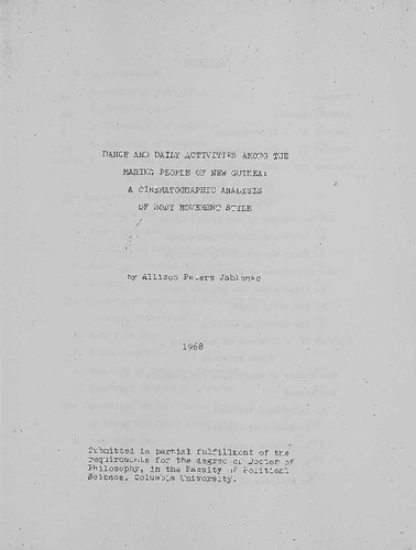 Dance and daily activities among the Maring people of New Guinea : a cinematographic analysis of body movement style