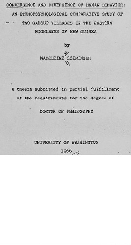 Convergence and divergence of human behavior : an ethnopsychological comparative study of two Gadsup villages in the eastern highlands of New Guinea