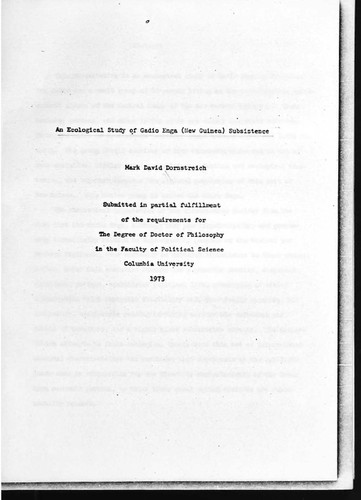 An ecological study of Gadio Enga (New Guinea) subsistence