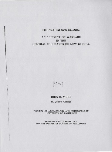 The Wahgi opo kumbo : an account of warfare in the Central Highlands of New Guinea