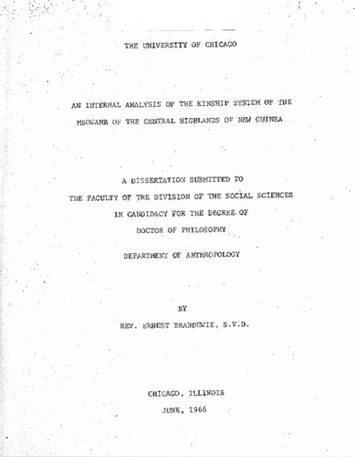 An internal analysis of the kinship system of the Mbowamb of the Central Highlands of New Guinea