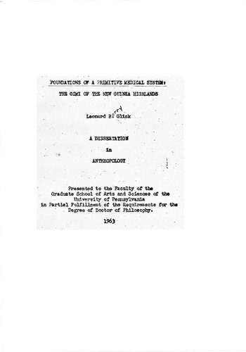 Foundations of a primitive medical system : the Gimi of the New Guinea highlands