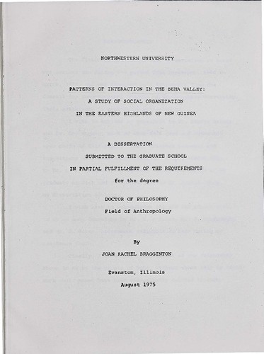 Patterns of interaction in the Beha Valley : a study of social organization in the eastern highlands of New Guinea