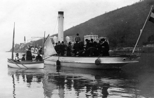 Visitors disembarking the Klotild to visit the Royal Hungarian Marine Biological Station in Fiume, Hungary