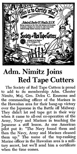 Adm. Nimitz Joins Red Tape Cutters