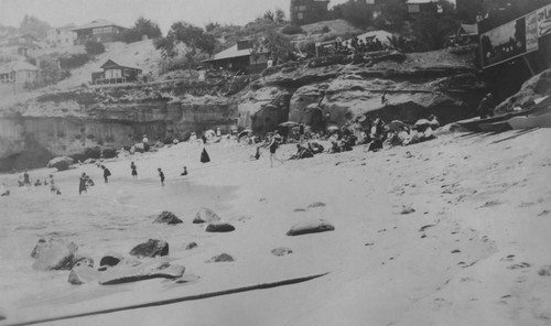 La Jolla Cove in La Jolla, California, shown here in use by beach goers. Circa 1906