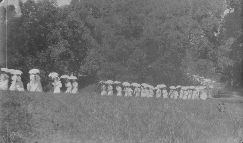 Women at a commencement procession at UC Berkeley. Circa 1906