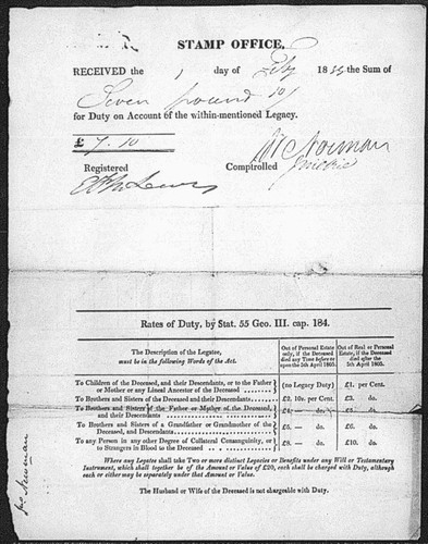 Frances Esdaile documents - Stamp Office legacy receipt