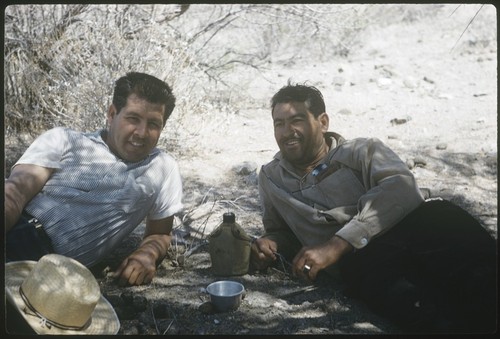 Faustino Pérez and Fidencio (Lencho) Vidaurrázaga on a hike from El Mármol