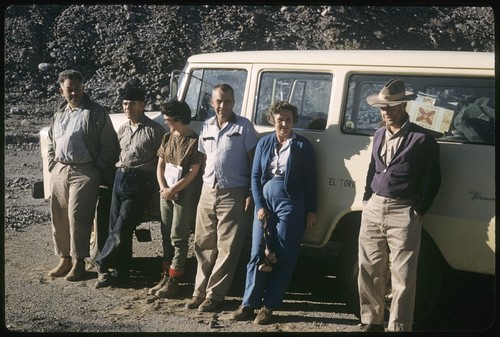 Walt Wheelock, Bob Boyd, Inez Brush, Tom Hunt, Trudie Hunt, and Garver Light near Cucapá Palms