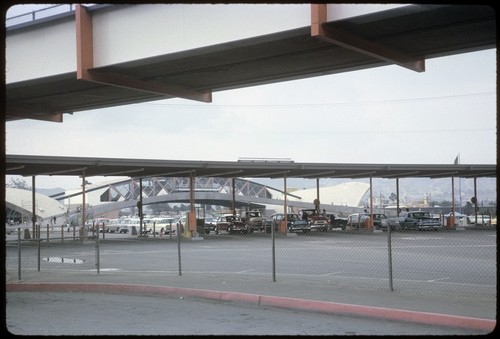 Looking across border entrance gate from California