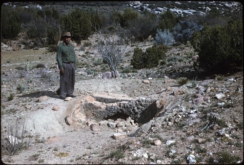 Eugenio Albáñez and old kiln, Santa Catarina Mission