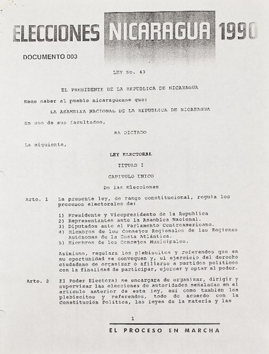 Elecciones Nicaragua 1990 : el proceso en marcha