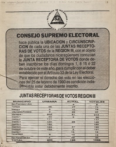 Consejo Supremo Electoral hace publica la ubicacion y circunscripcion de cada