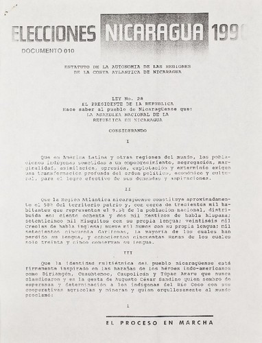 Elecciones Nicaragua 1990 : el proceso en marcha