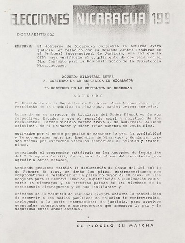 Elecciones Nicaragua 1990 : el proceso en marcha