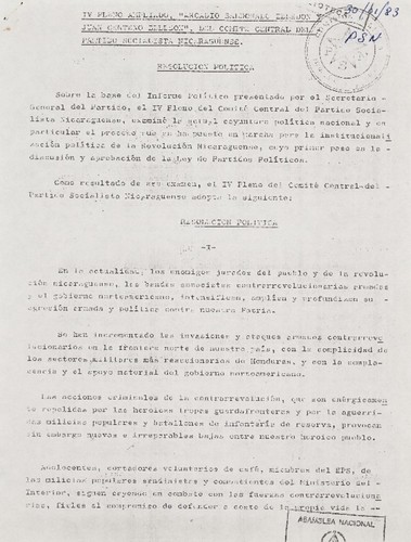 IV Pleno ampliado "Acradio Baldonado Zeledón y Juan Centeno Zelledón" del Comité Central del Partido Socialista Nicaragüense