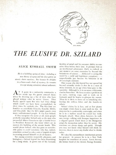 Smith, Alice Kimball. "The Elusive Dr. Szilard"