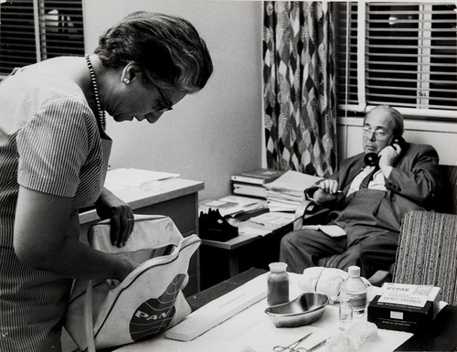 Leo Szilard and Gertrud Weiss Szilard in their room at the Dupont Plaza Hotel; Washington; DC