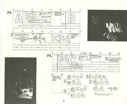 Ping: Score; performance parts: Example of documentation created for instrumentalists and the team controlling the multimedia equipment during performances