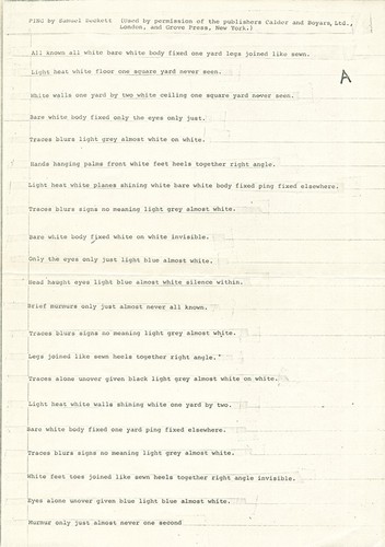 Ping: Page with Beckett text from his story Ping