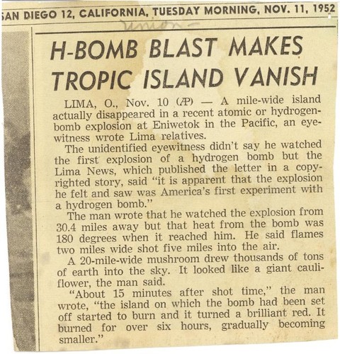 H-Bomb Blast Makes Tropic Island Vanish