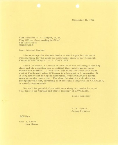 Letter to Vice Admiral D.P. Dreyer