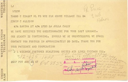 Telegram to] Edwin C. Allison, We have received