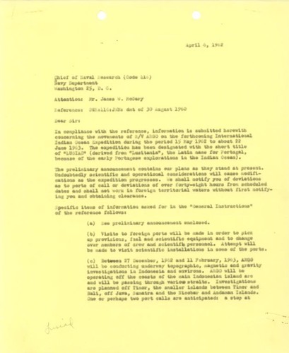 Letter to Chief of Naval Research