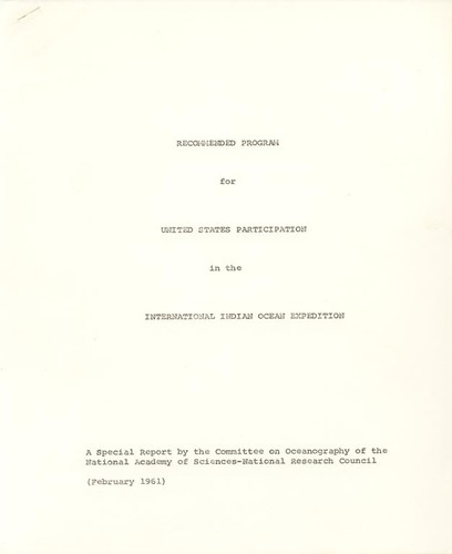 Recommended program for United States Participation in the International Indian Ocean Expedition