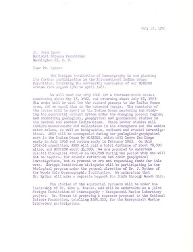 Letter to John Lyman, National Science Foundation