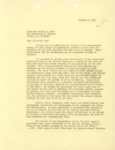 Letter to Harold C. Urey