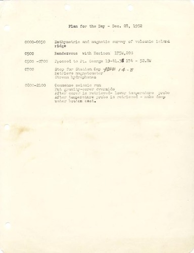 Capricorn Expedition logs: Plan of the day, 1952 December 28