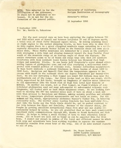 Memorandum] To: Dr. Norris W. Rakestra