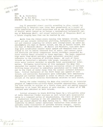 Memorandum to W.A. Nierenberg, Subject: Resume of Nova, Leg II Operations