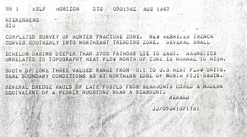 Teletype Completed Survey of Hunter Fracture Zone... DTG 050156Z