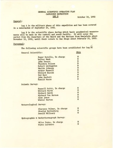 General Scientific Operating Plan Capricorn Expedition Leg B