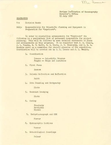 Memorandum to Division Heads Re: Responsibility for
