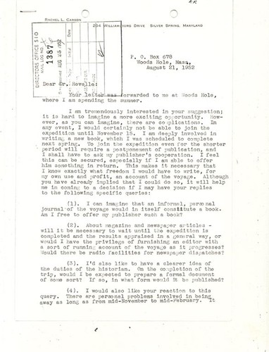 Typescript signed letter to Roger Revelle