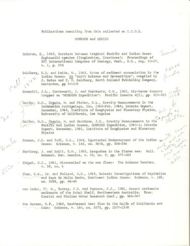 Publications resulting from data collected on I.I.O.E. Monsoon and Lusiad