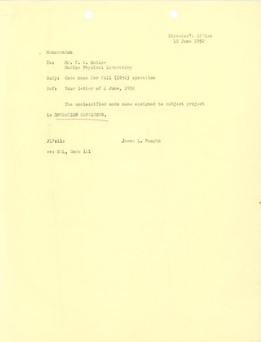 Memorandum to Mr. F.W. Outler