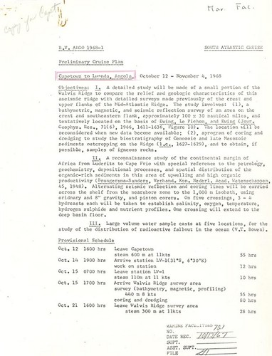 R.V. Argo 1968-1 Preliminary Cruise Plan