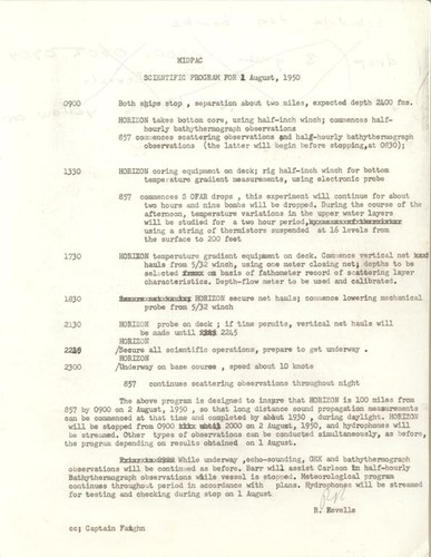 MidPac Scientific Program for 1 August 1950